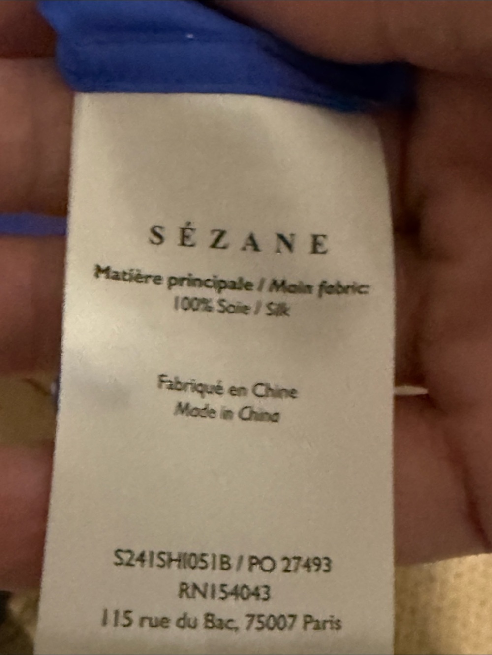Sézane Royal Blue Satin Button-Up Blouse %100 silk NWT size 36 - Picture 2 of 4